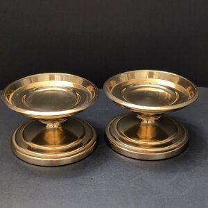 Partylite Set Of 2 Brass Short Piller Candle Holders.